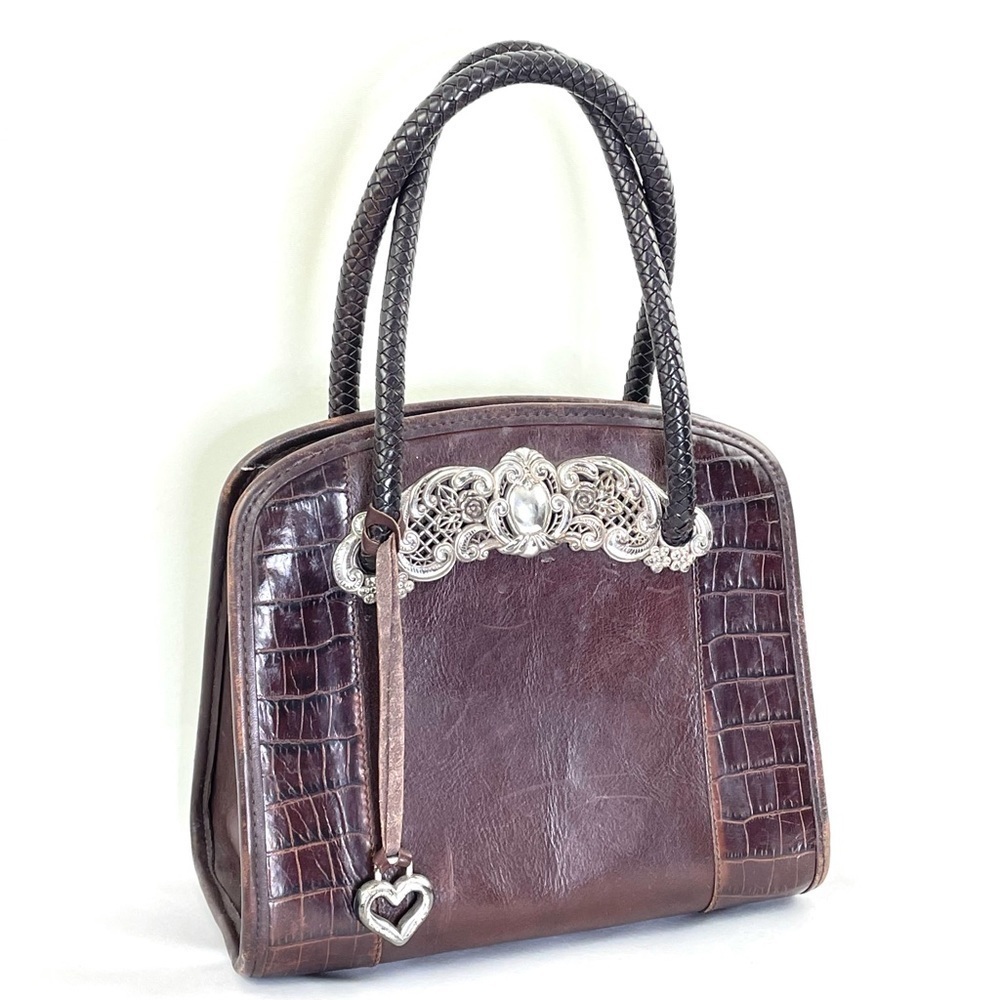 Brighton Brown Leather Croc Embossed Purse Silver hardware Zip Closure - Picture 2 of 12